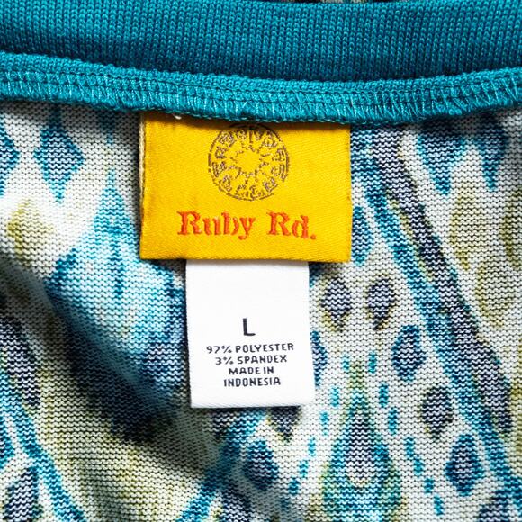 Ruby Rd Tunic Top Long Sleeve Blue Green Paisley Size L Bold Print - Picture 7 of 7